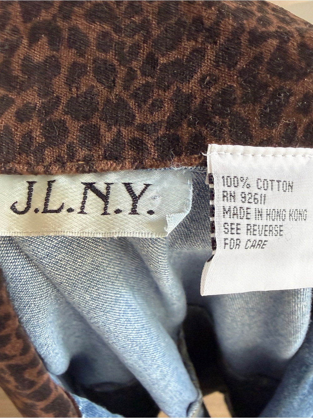 Vintage Denim Velvet Animal Print Collar And Buttons Mini Dress 6 - Picture 4 of 6